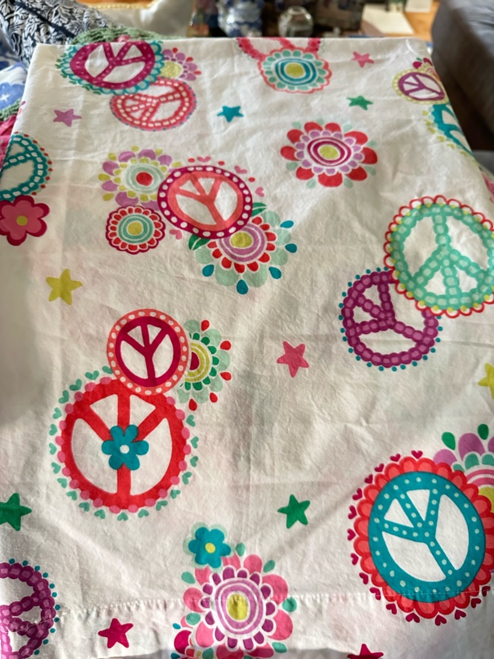 Pottery Barn Kids Peace Sign & Floral Print Sheet Xl Fitted & Twin Flat Sheets
